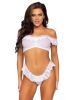 2 Pc. Lace Ruffle Crop Top and Thong Panty - One Size - White